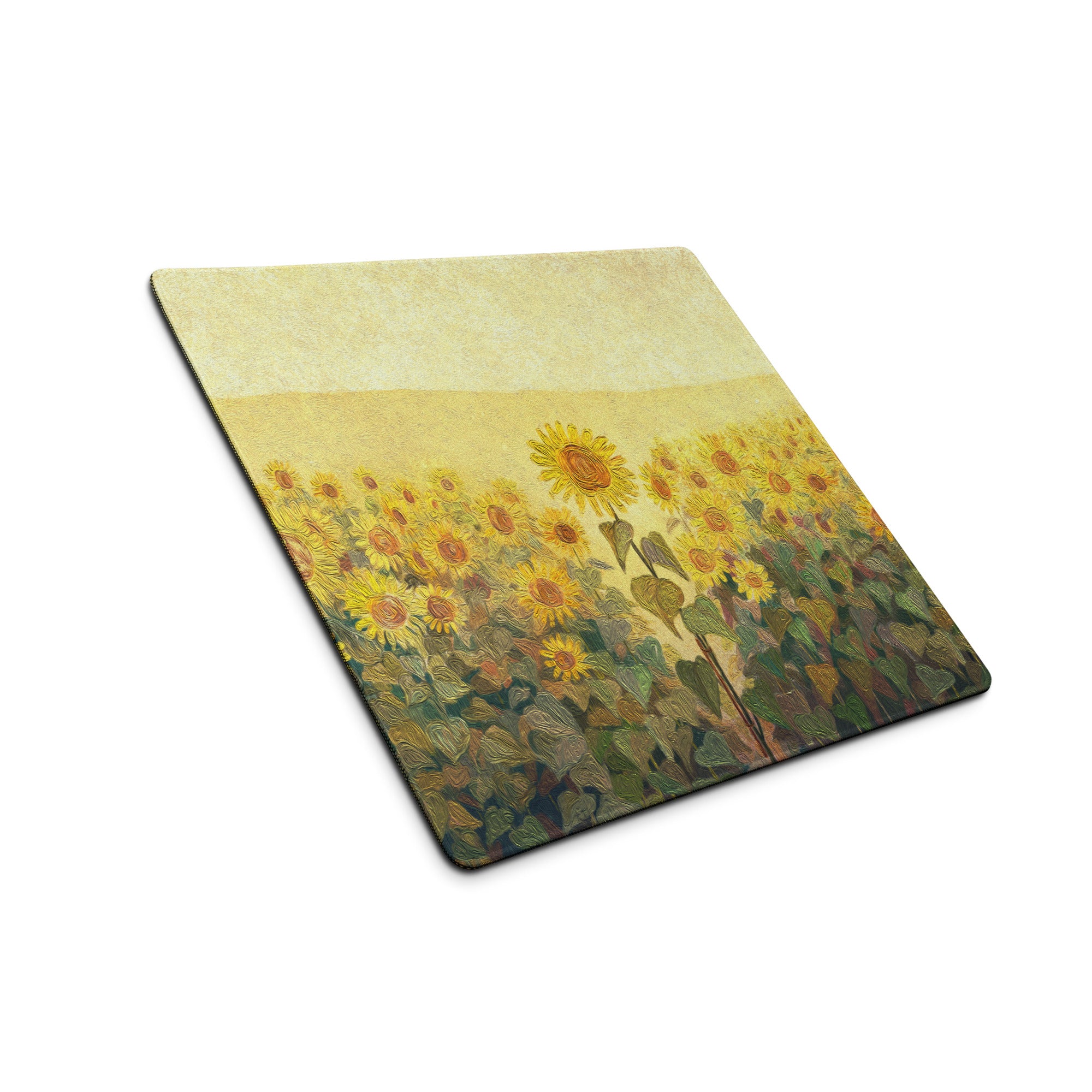 Sunflower Field Gaming Mouse Pad - Sunflower Field Yellow Desk Impressionist, Vibrant Mood, Office, DeskPad, Oil Painting