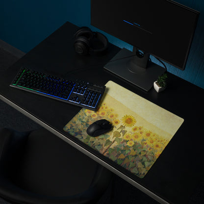 Sunflower Field Gaming Mouse Pad - Sunflower Field Yellow Desk Impressionist, Vibrant Mood, Office, DeskPad, Oil Painting