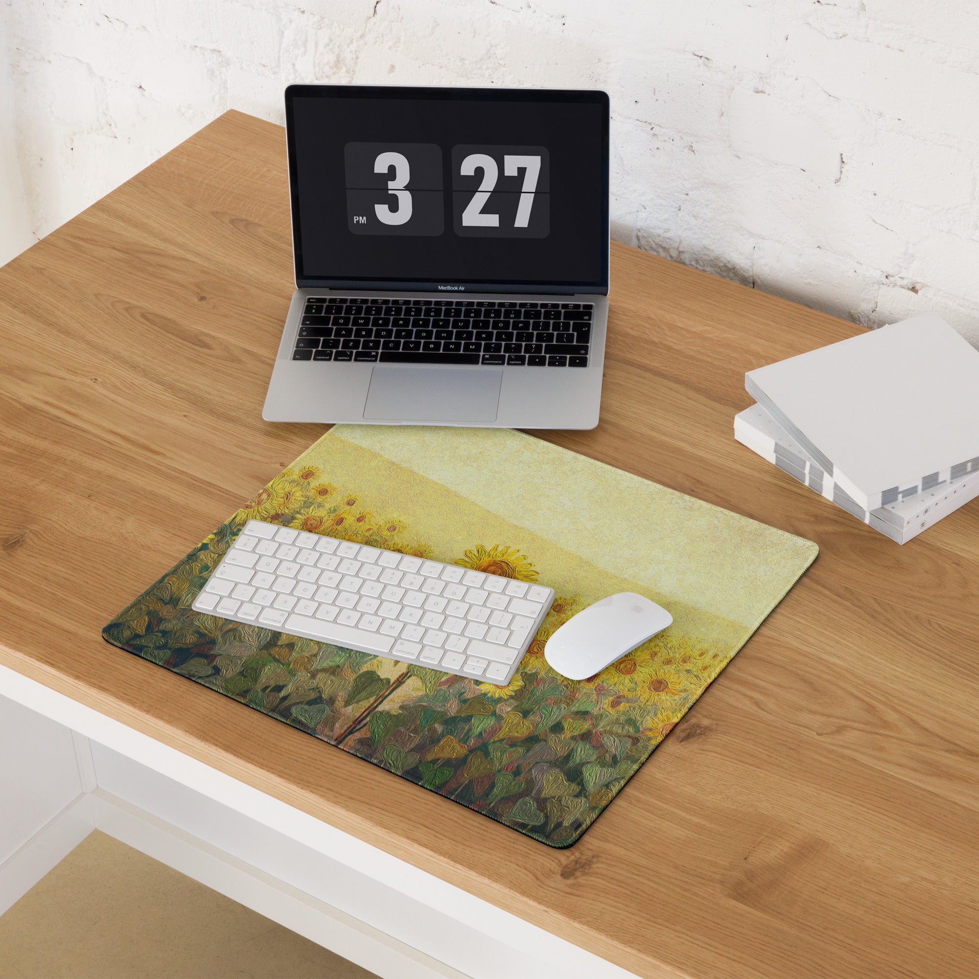 Sunflower Field Gaming Mouse Pad - Sunflower Field Yellow Desk Impressionist, Vibrant Mood, Office, DeskPad, Oil Painting