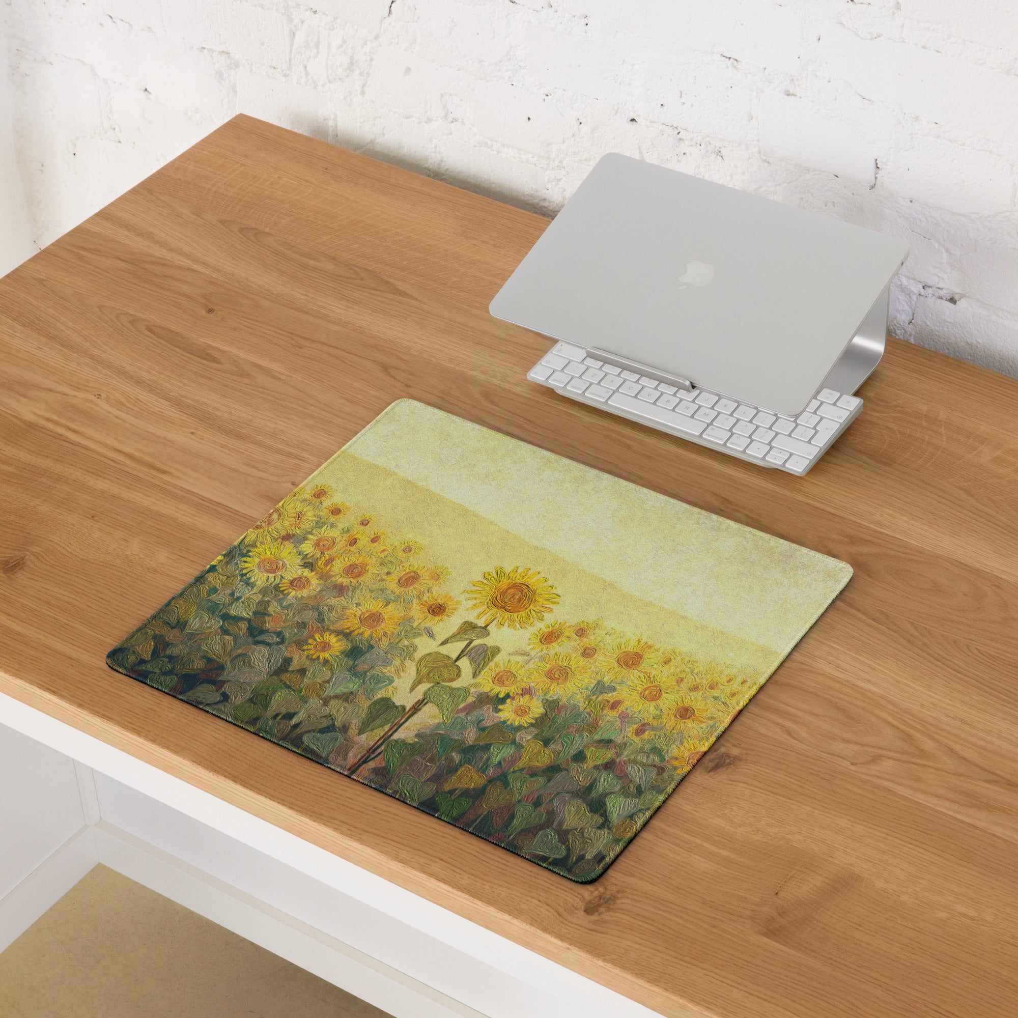 Sunflower Field Gaming Mouse Pad - Sunflower Field Yellow Desk Impressionist, Vibrant Mood, Office, DeskPad, Oil Painting