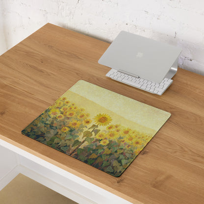 Sunflower Field Gaming Mouse Pad - Sunflower Field Yellow Desk Impressionist, Vibrant Mood, Office, DeskPad, Oil Painting