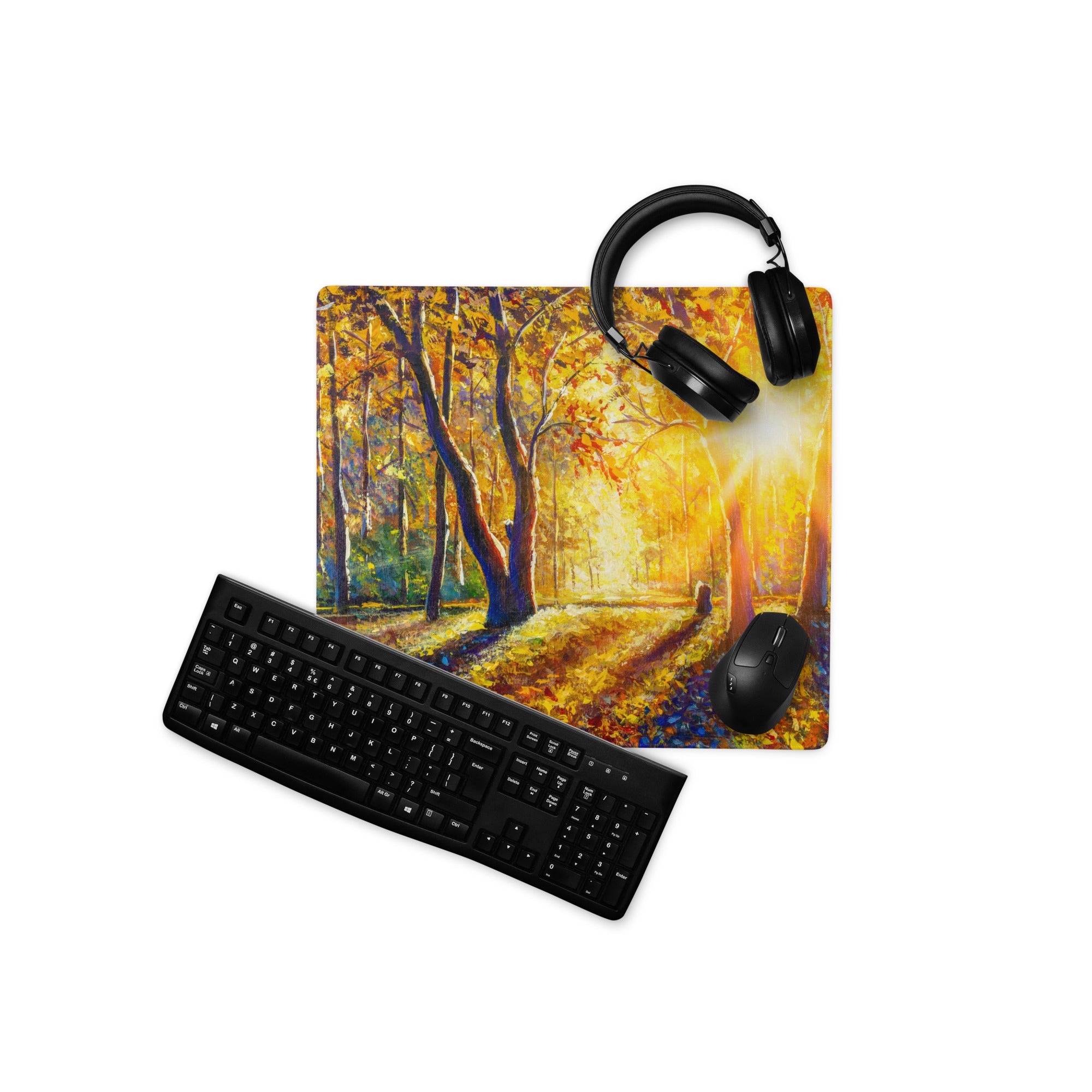 Autumn Forest Glow Mouse Pad - Forest Scene Autumn Ambers Impressionist Style Calm Mood Cozy Decor Digital Painting