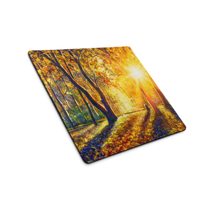 Autumn Forest Glow Mouse Pad - Forest Scene Autumn Ambers Impressionist Style Calm Mood Cozy Decor Digital Painting