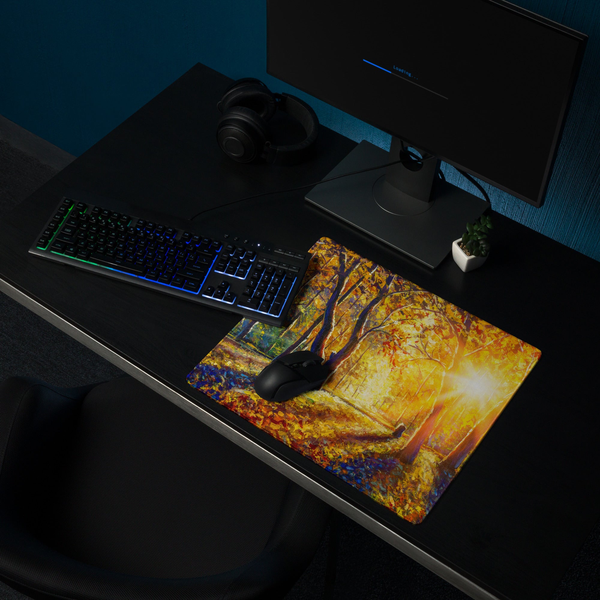 Autumn Forest Glow Mouse Pad - Forest Scene Autumn Ambers Impressionist Style Calm Mood Cozy Decor Digital Painting