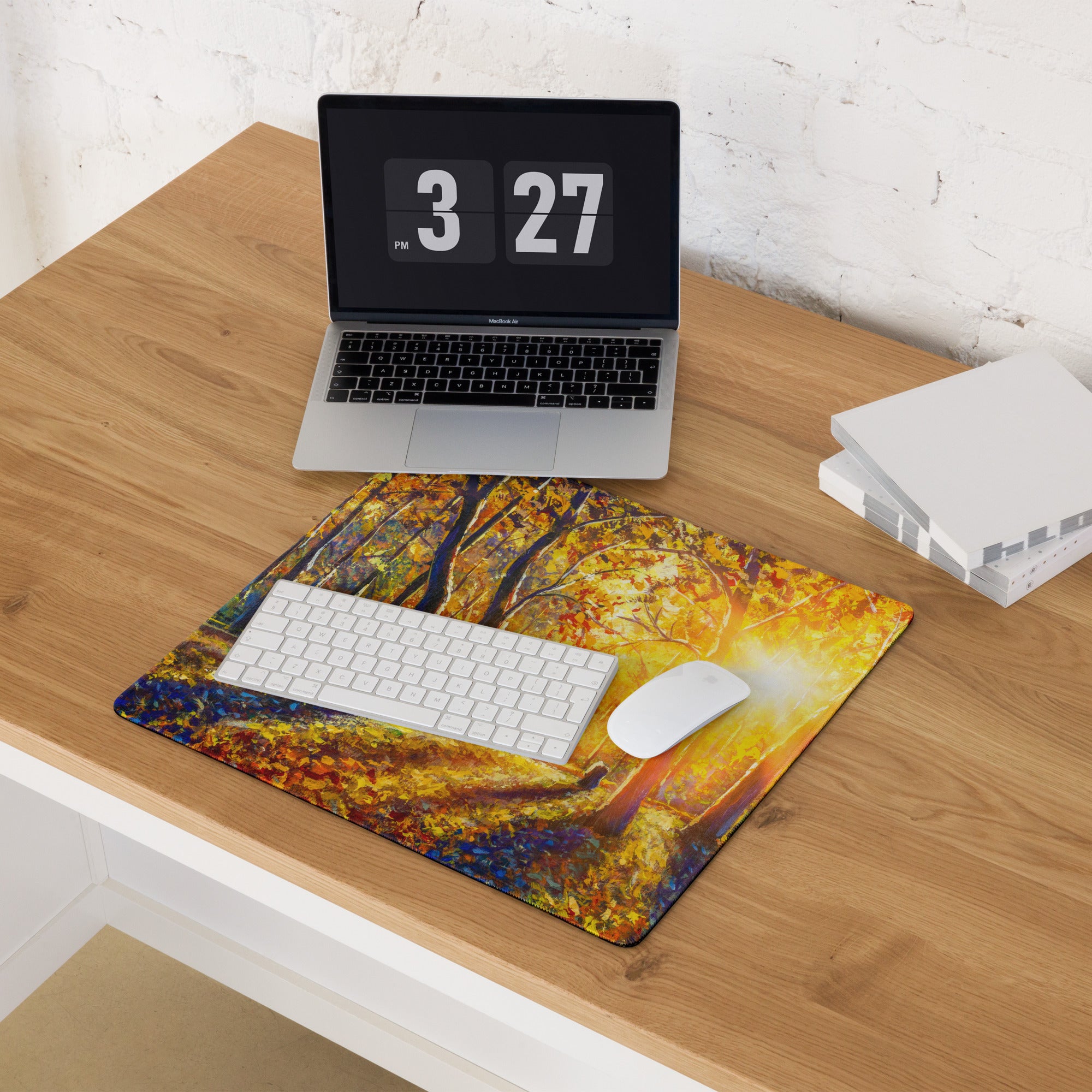 Autumn Forest Glow Mouse Pad - Forest Scene Autumn Ambers Impressionist Style Calm Mood Cozy Decor Digital Painting