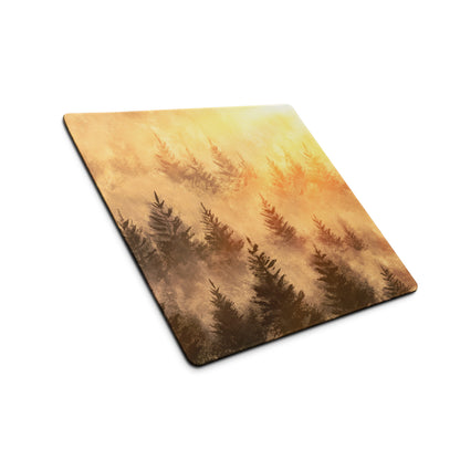 Forest Silhouette Sepia Desk Pad - Forest Silhouette Sepia Desk Pad Minimalist Cozy Vintage Rustic Gaming Illustration