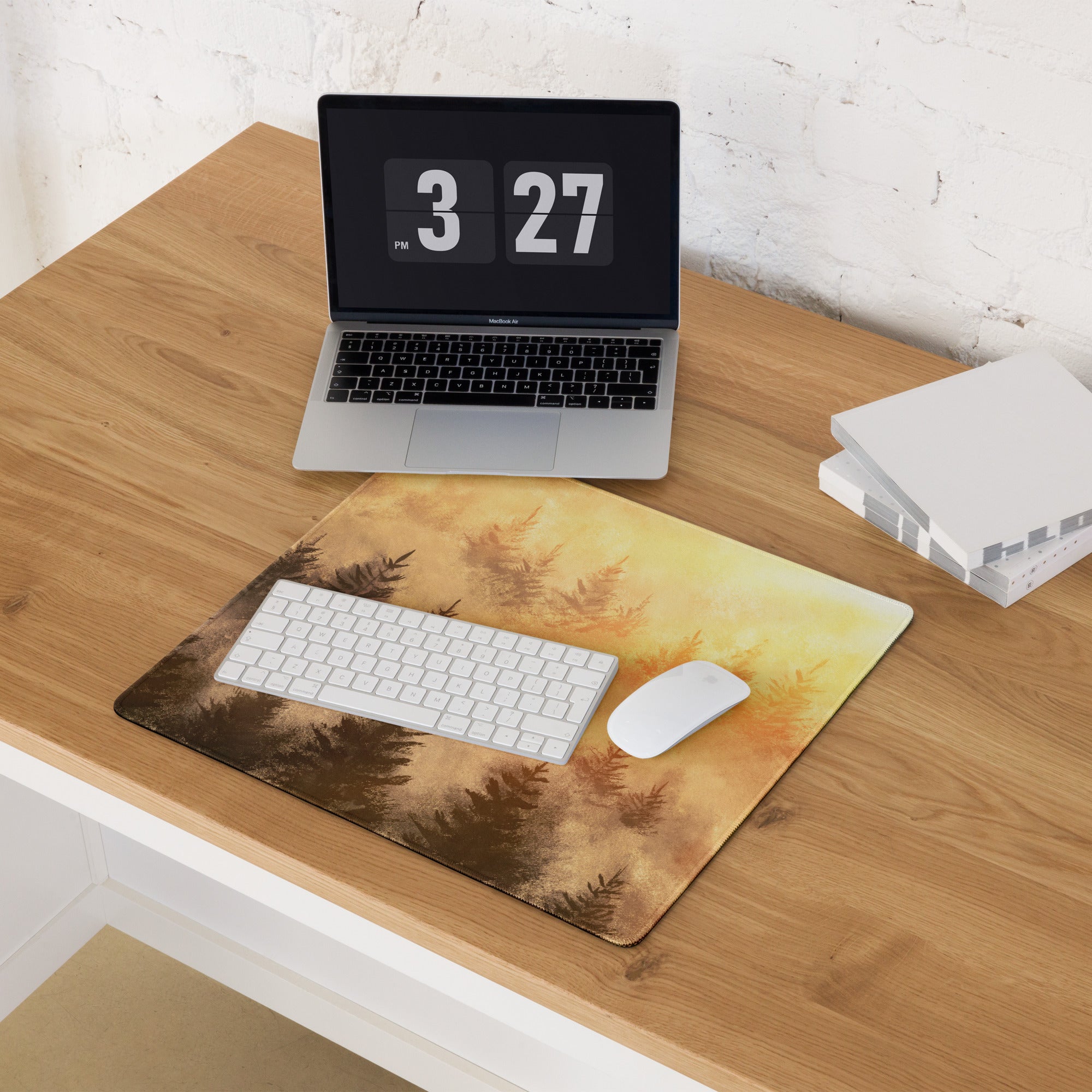 Forest Silhouette Sepia Desk Pad - Forest Silhouette Sepia Desk Pad Minimalist Cozy Vintage Rustic Gaming Illustration