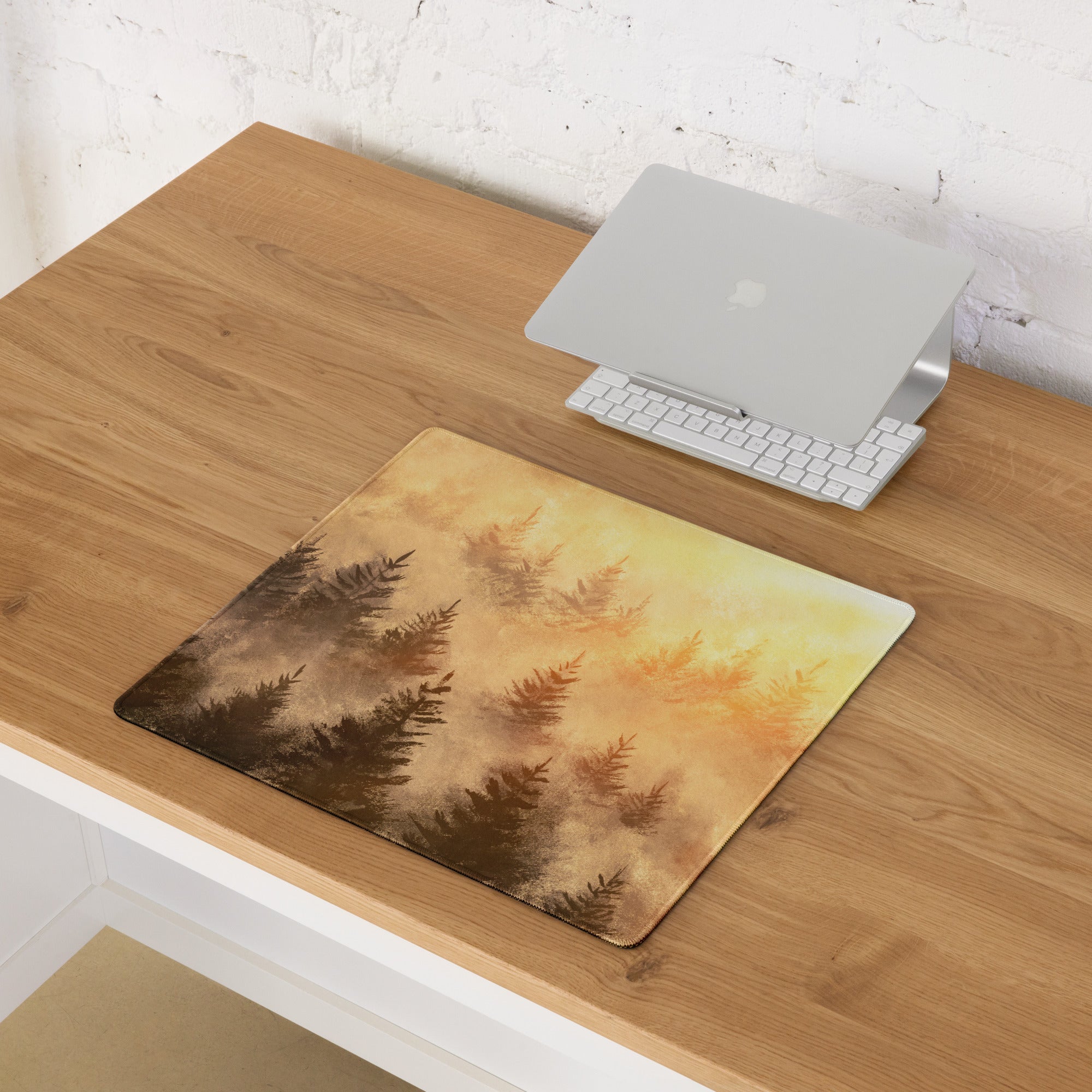 Forest Silhouette Sepia Desk Pad - Forest Silhouette Sepia Desk Pad Minimalist Cozy Vintage Rustic Gaming Illustration