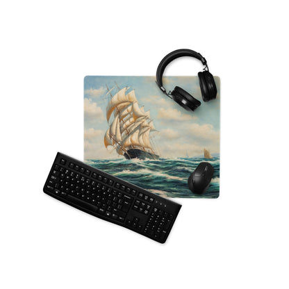 Vintage Maritime Ship Desk Pad - Ship Art Blue White For Home Office Vintage Nautical Mood Coastal Decor Sailboat Oil