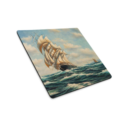 Vintage Maritime Ship Desk Pad - Ship Art Blue White For Home Office Vintage Nautical Mood Coastal Decor Sailboat Oil