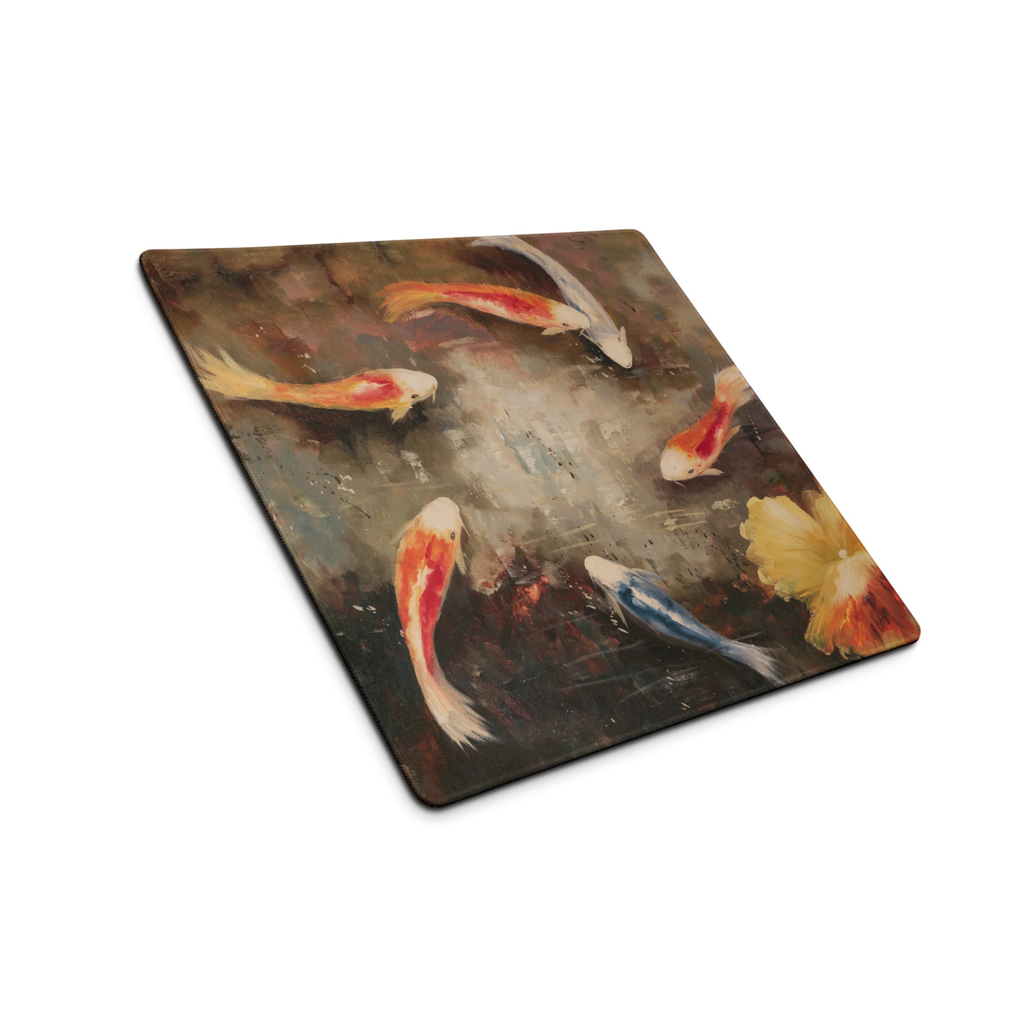 Koi Pond Art Mouse Pad - Koi Painting Orange White Blue Desk Decor Impressionist Calm Elegant Modern Office Desk Pad Oil