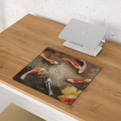Koi Pond Art Mouse Pad - Koi Painting Orange White Blue Desk Decor Impressionist Calm Elegant Modern Office Desk Pad Oil