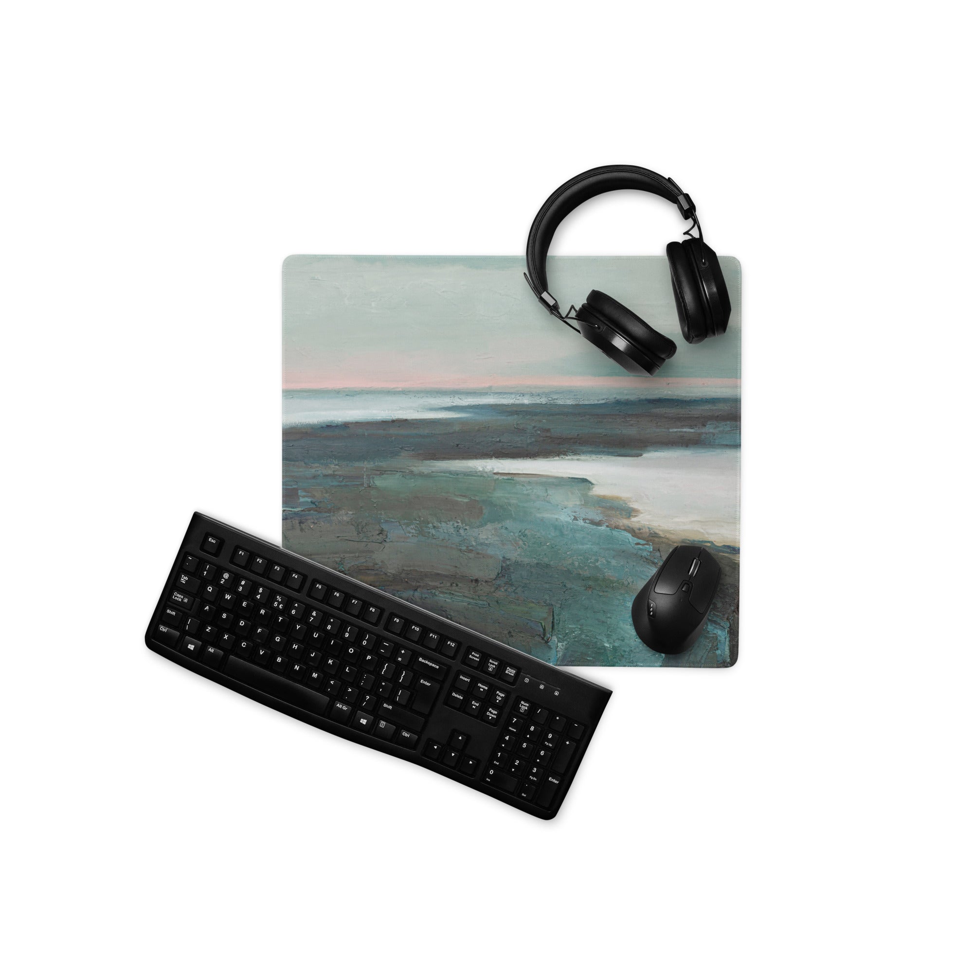 Pastel Seascape Horizon Mouse Pad - Seascape Blue Pink Desk Pad Calm Coastal Minimalist Non Slip Gaming Pad