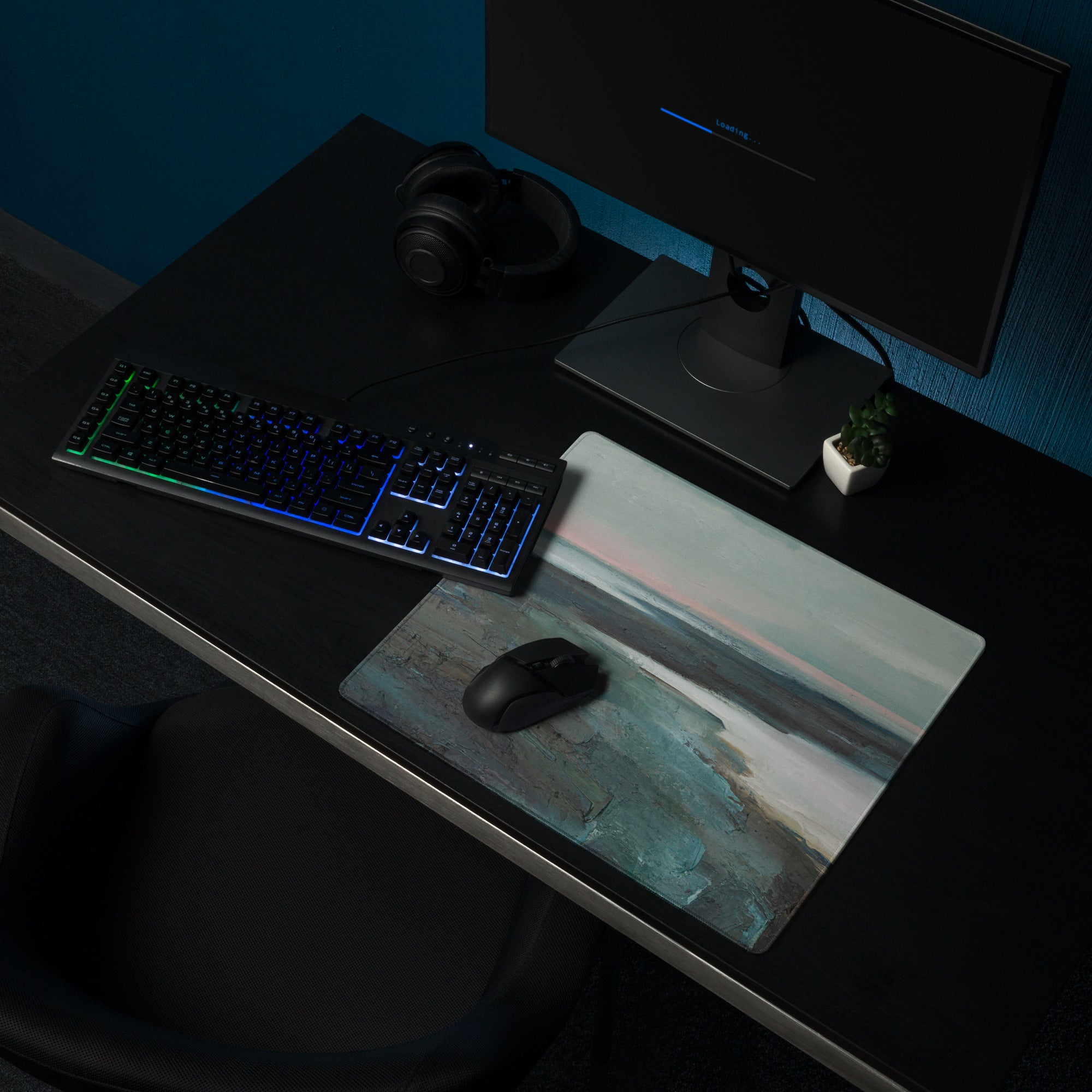 Pastel Seascape Horizon Mouse Pad - Seascape Blue Pink Desk Pad Calm Coastal Minimalist Non Slip Gaming Pad