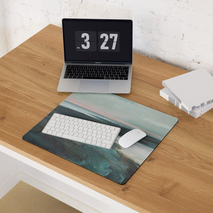 Pastel Seascape Horizon Mouse Pad - Seascape Blue Pink Desk Pad Calm Coastal Minimalist Non Slip Gaming Pad