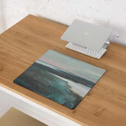 Pastel Seascape Horizon Mouse Pad - Seascape Blue Pink Desk Pad Calm Coastal Minimalist Non Slip Gaming Pad