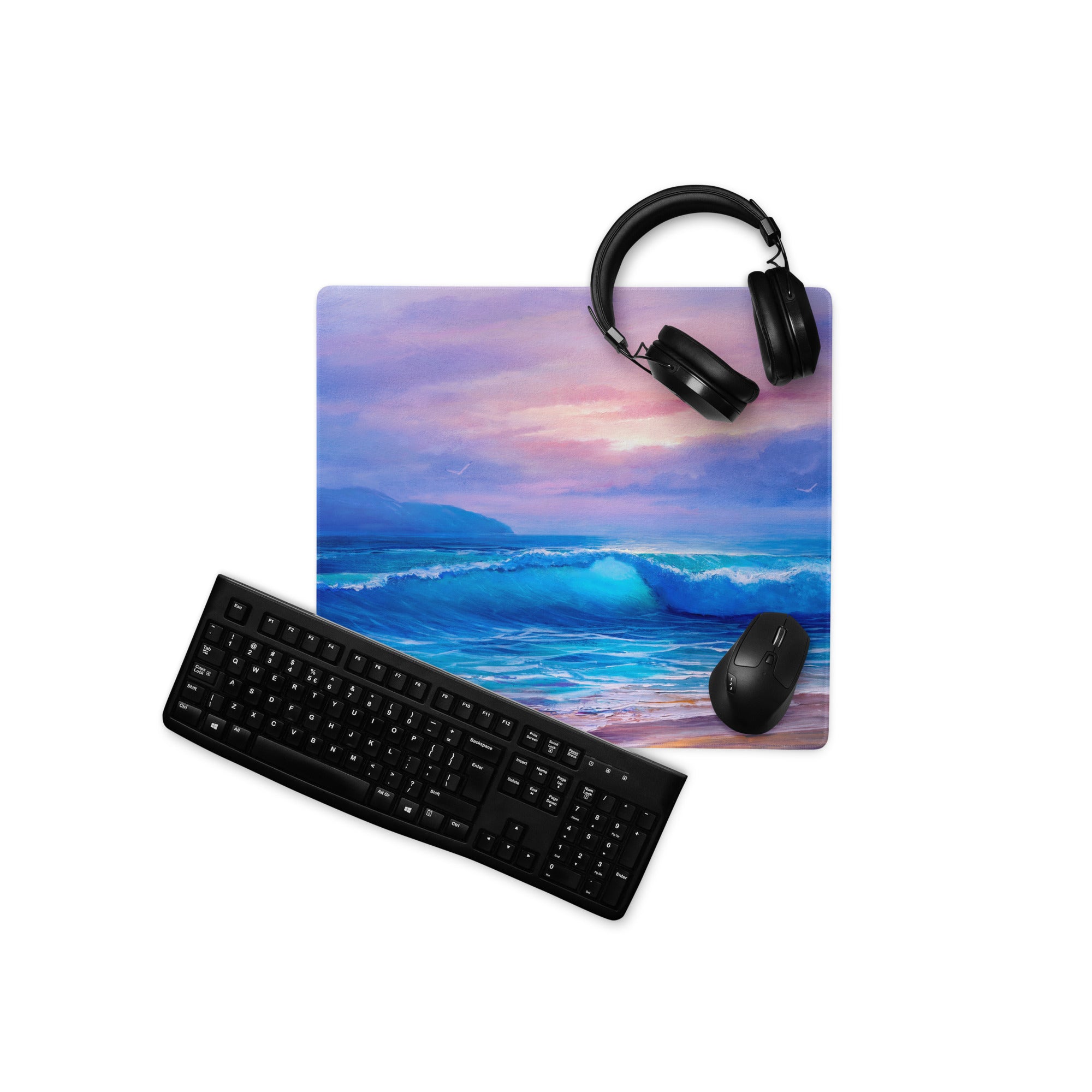 Coastal Sunset Ocean Mouse Pad - Mouse Pad Blue Purple Sunset Gaming Desk Modern Calm Minimalist Ocean Artwork