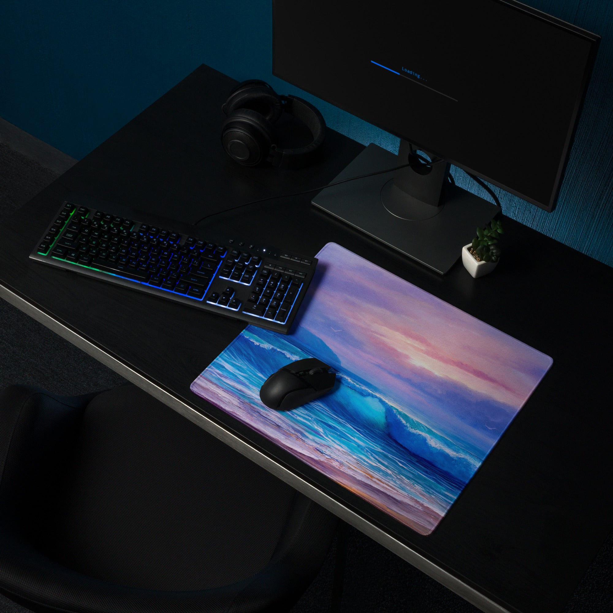 Coastal Sunset Ocean Mouse Pad - Mouse Pad Blue Purple Sunset Gaming Desk Modern Calm Minimalist Ocean Artwork