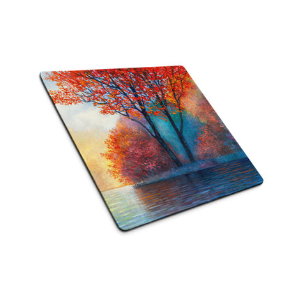 Autumn Tree Art Mouse Pad - Autumn Tree Art Orange Blue Desk Watercolor Mood Vibrant Modern Gaming Desk Mat Watercolor