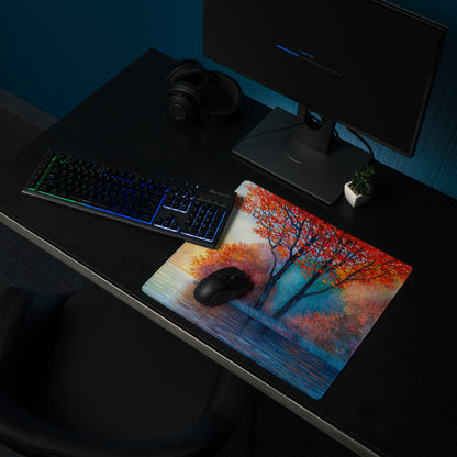 Autumn Tree Art Mouse Pad - Autumn Tree Art Orange Blue Desk Watercolor Mood Vibrant Modern Gaming Desk Mat Watercolor