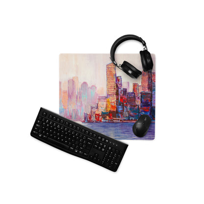 Pastel City Skyline Gaming Mouse Pad - City Skyline Pastel Desk Setup Watercolor Dreamy Calm Modern City Art Print