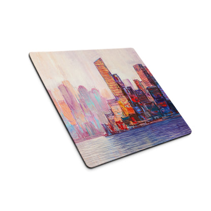Pastel City Skyline Gaming Mouse Pad - City Skyline Pastel Desk Setup Watercolor Dreamy Calm Modern City Art Print