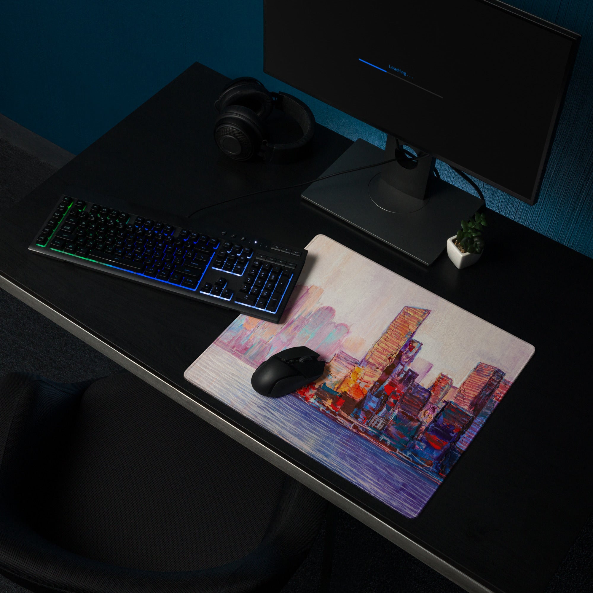 Pastel City Skyline Gaming Mouse Pad - City Skyline Pastel Desk Setup Watercolor Dreamy Calm Modern City Art Print
