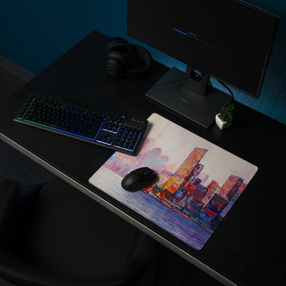 Pastel City Skyline Gaming Mouse Pad - City Skyline Pastel Desk Setup Watercolor Dreamy Calm Modern City Art Print