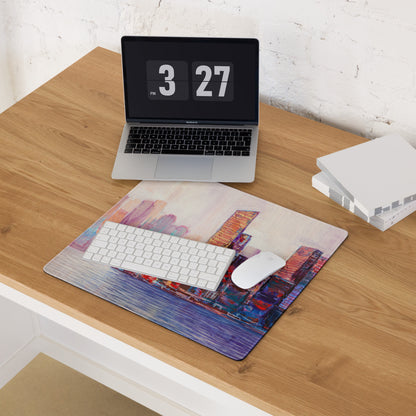 Pastel City Skyline Gaming Mouse Pad - City Skyline Pastel Desk Setup Watercolor Dreamy Calm Modern City Art Print