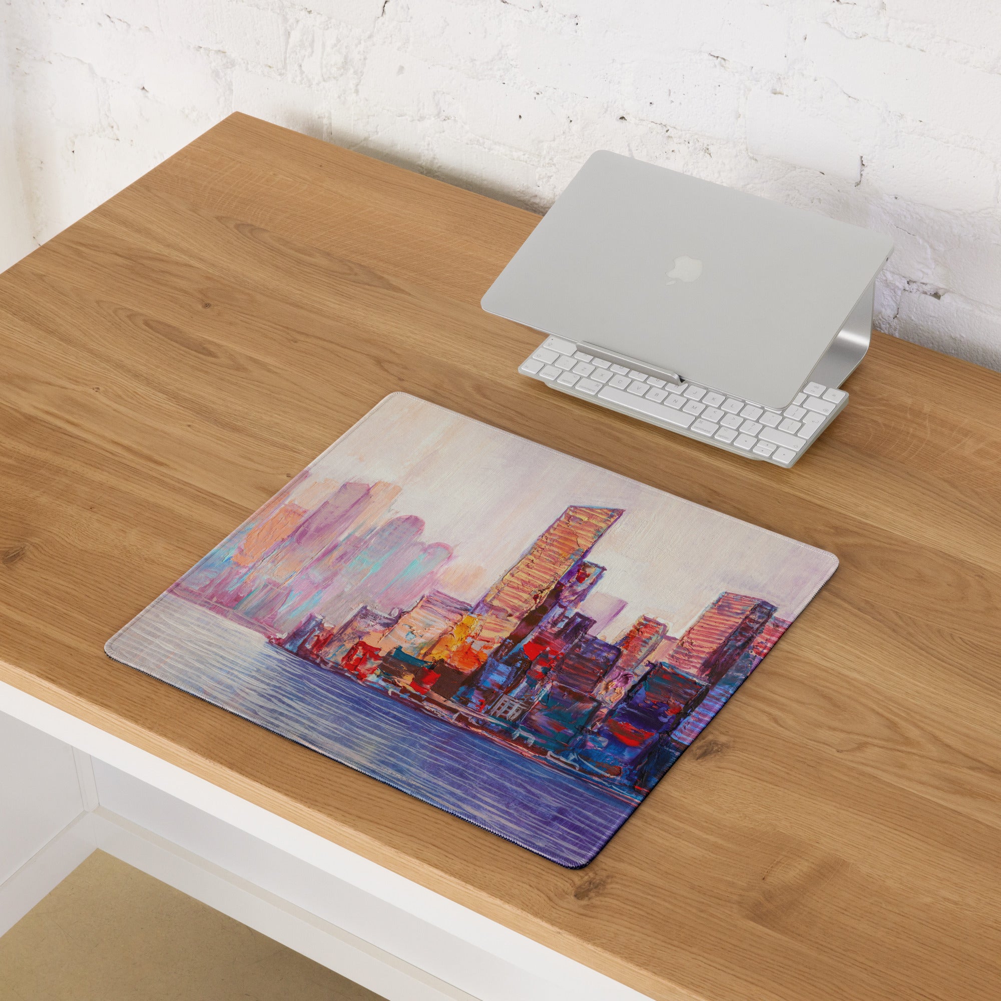 Pastel City Skyline Gaming Mouse Pad - City Skyline Pastel Desk Setup Watercolor Dreamy Calm Modern City Art Print