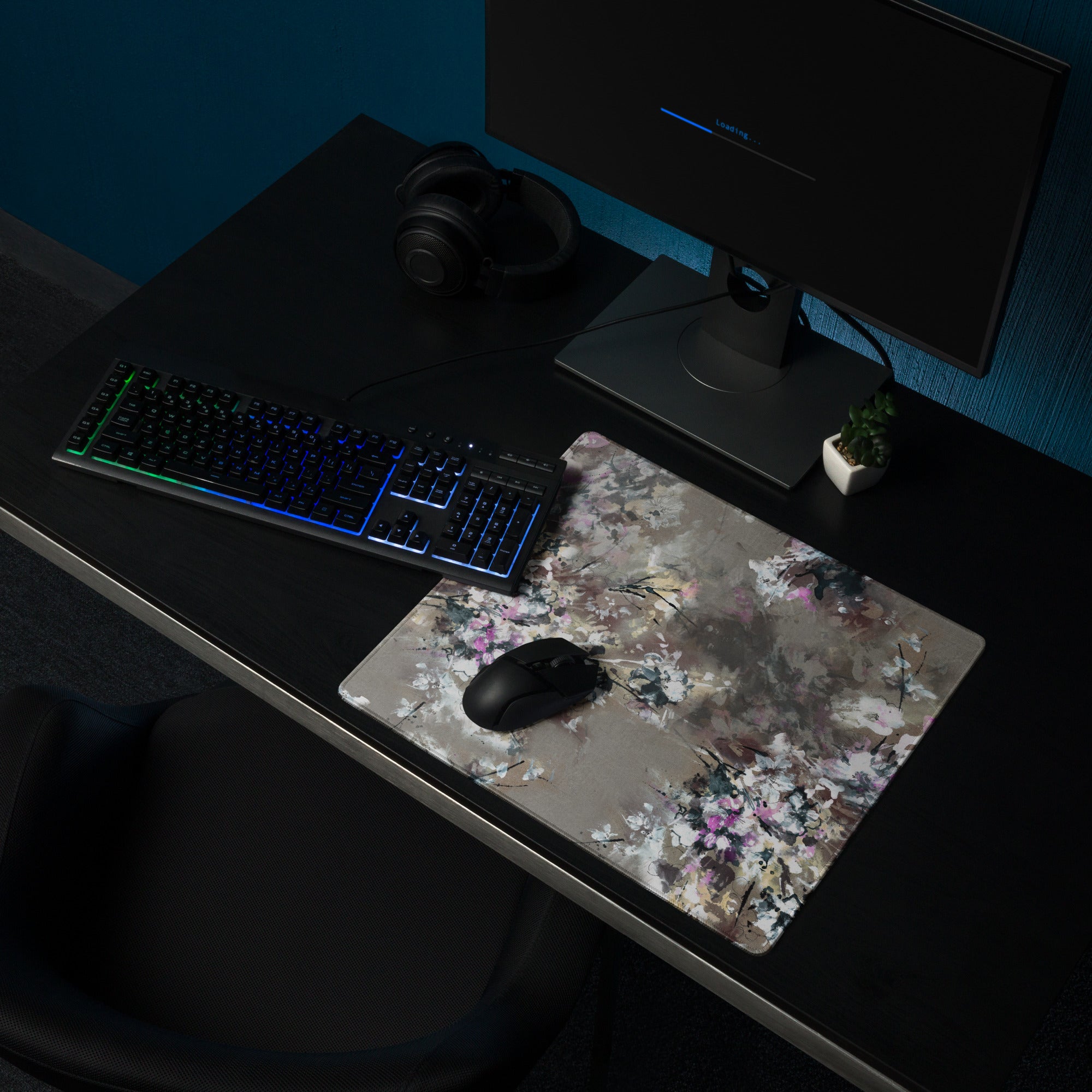 Floral Abstract Gaming Mouse Pad - Floral Pattern Beige Pink Gray Desktop Gaming Art Soft Mood Modern Minimal Desk Decor
