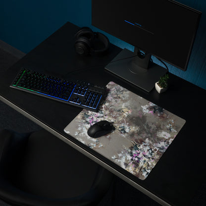 Floral Abstract Gaming Mouse Pad - Floral Pattern Beige Pink Gray Desktop Gaming Art Soft Mood Modern Minimal Desk Decor