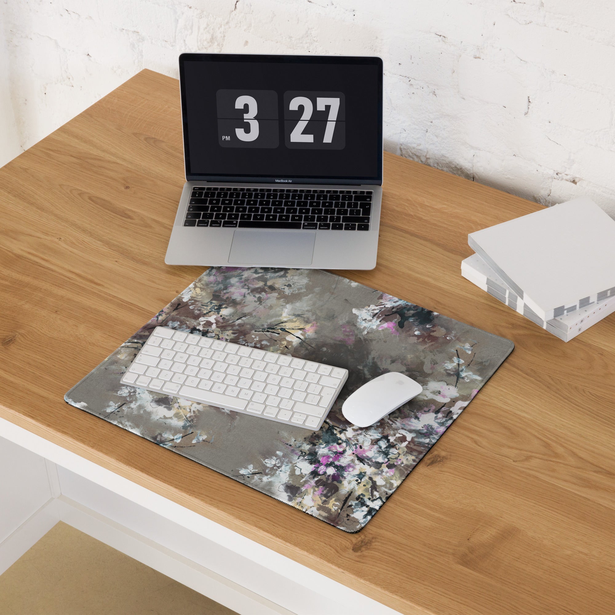 Floral Abstract Gaming Mouse Pad - Floral Pattern Beige Pink Gray Desktop Gaming Art Soft Mood Modern Minimal Desk Decor