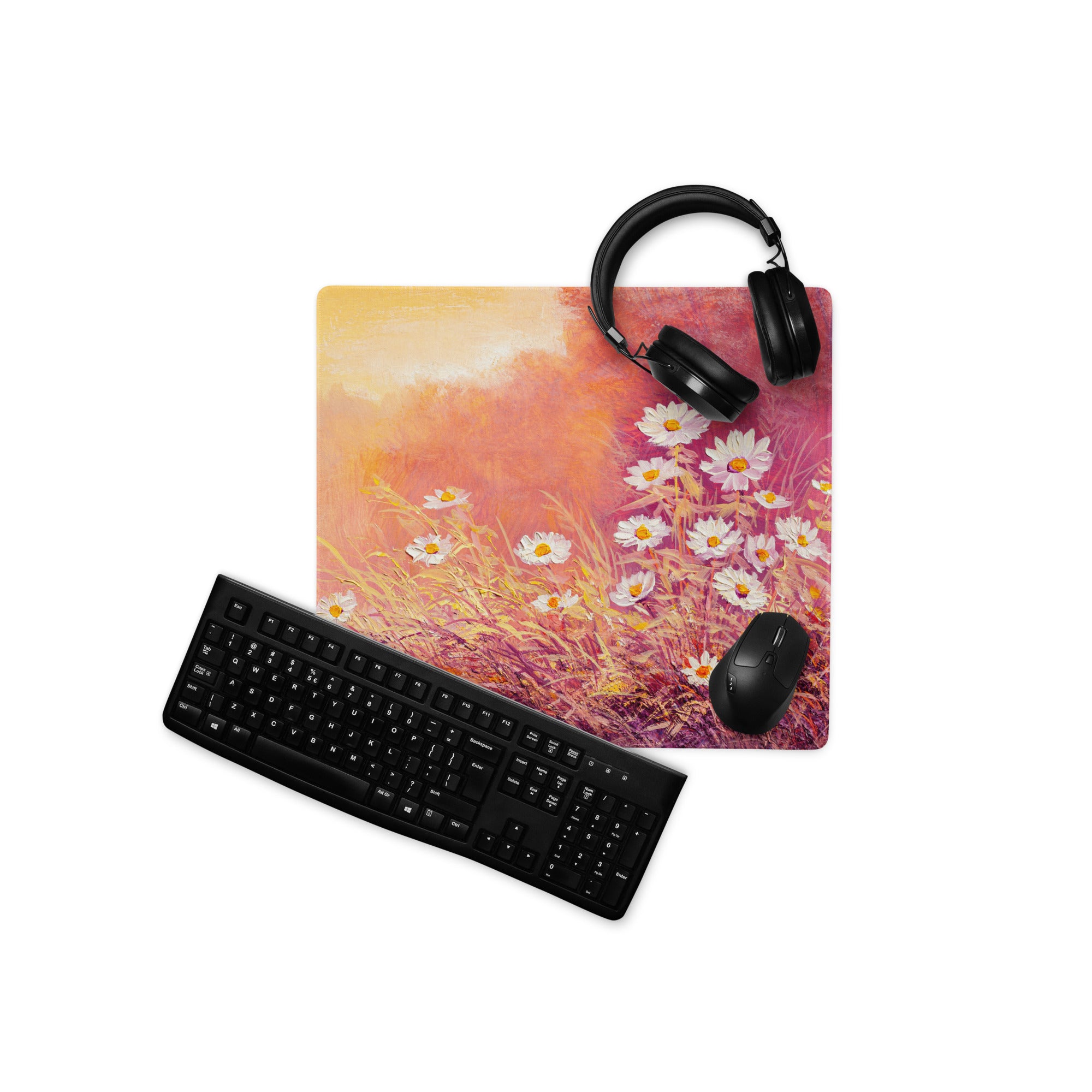 Floral Sunset Daisy Desk Pad - Daisies Orange Pink Desk Impressionist Warm Serene Mood Modern Desk Mat Mouse Pad Acrylic