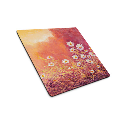 Floral Sunset Daisy Desk Pad - Daisies Orange Pink Desk Impressionist Warm Serene Mood Modern Desk Mat Mouse Pad Acrylic