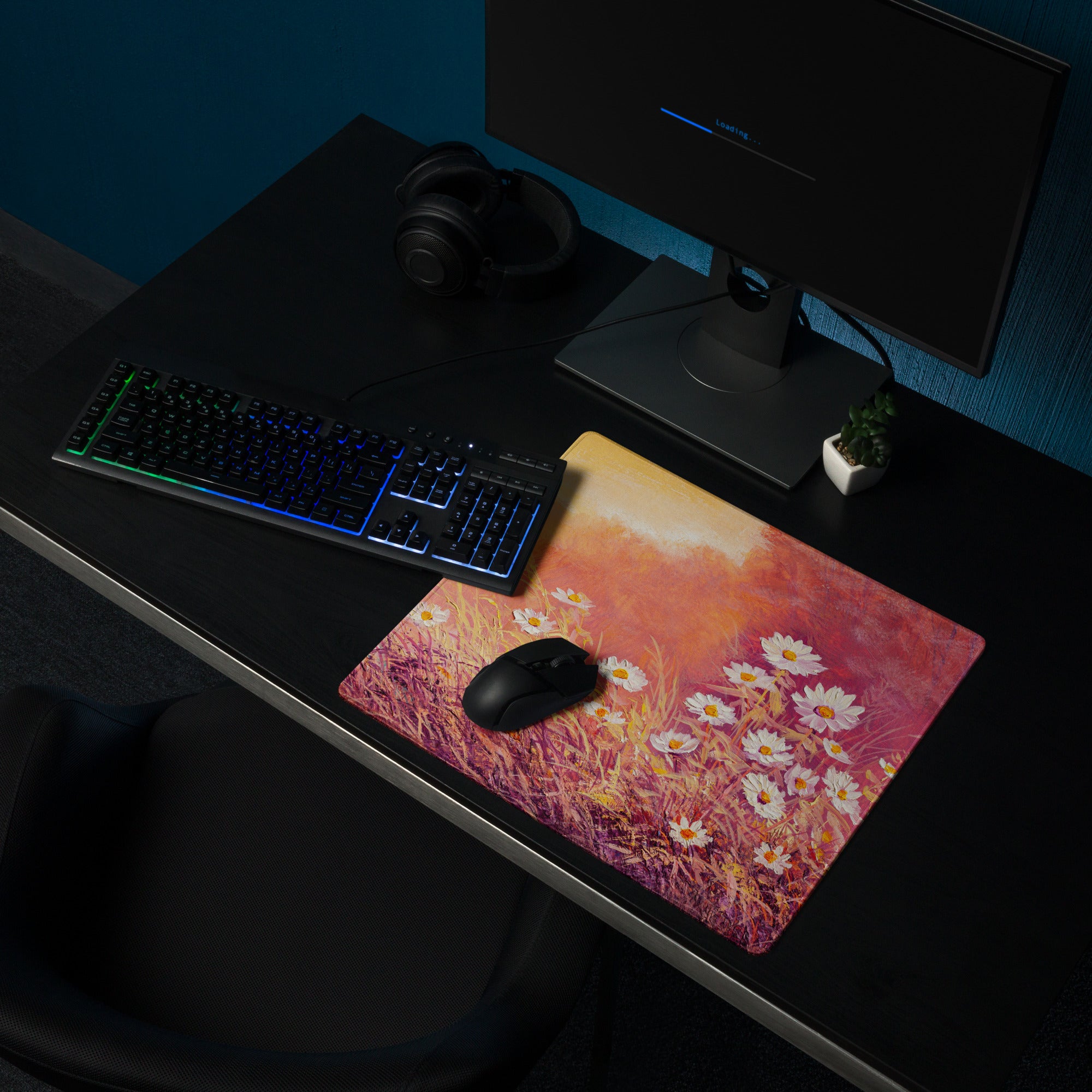 Floral Sunset Daisy Desk Pad - Daisies Orange Pink Desk Impressionist Warm Serene Mood Modern Desk Mat Mouse Pad Acrylic