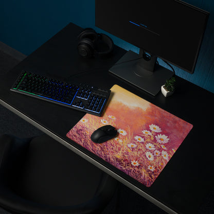 Floral Sunset Daisy Desk Pad - Daisies Orange Pink Desk Impressionist Warm Serene Mood Modern Desk Mat Mouse Pad Acrylic