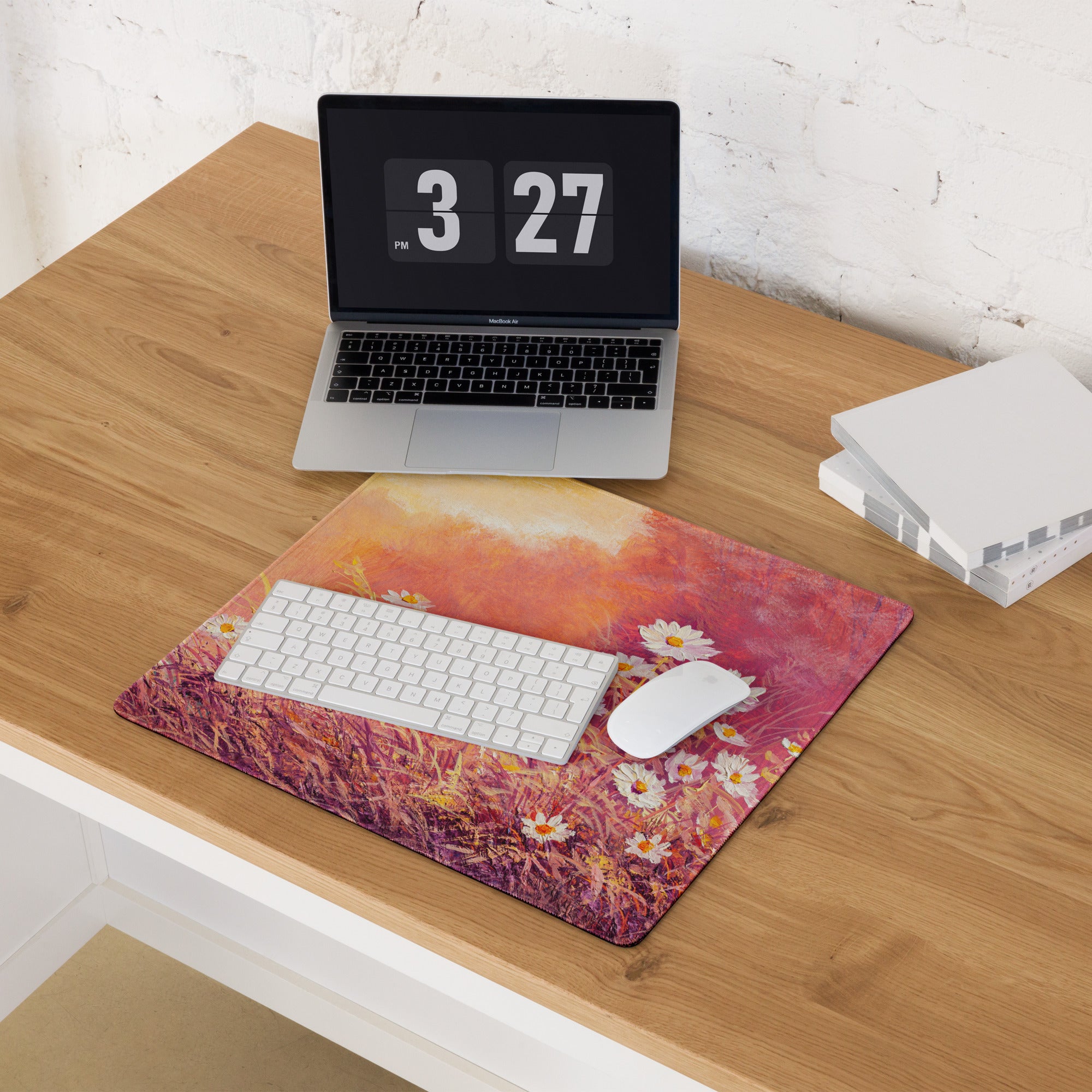 Floral Sunset Daisy Desk Pad - Daisies Orange Pink Desk Impressionist Warm Serene Mood Modern Desk Mat Mouse Pad Acrylic
