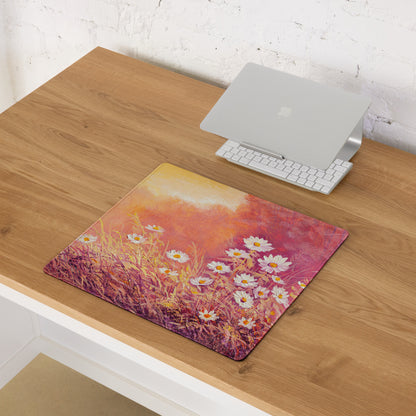 Floral Sunset Daisy Desk Pad - Daisies Orange Pink Desk Impressionist Warm Serene Mood Modern Desk Mat Mouse Pad Acrylic