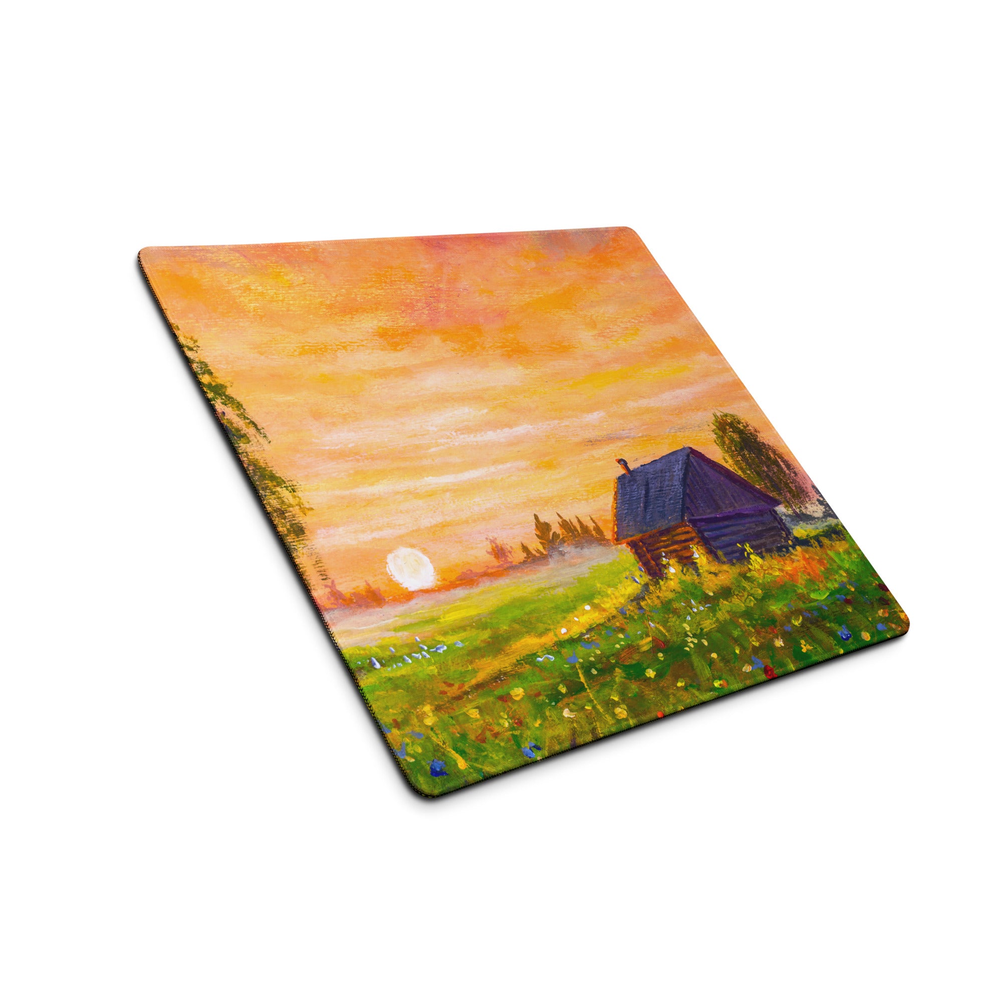 Sunset Village Landscape Desk Pad - Sunset Landscape Desk Pad Orange Impressionist Calm Mood Rustic Decor Oil Painting