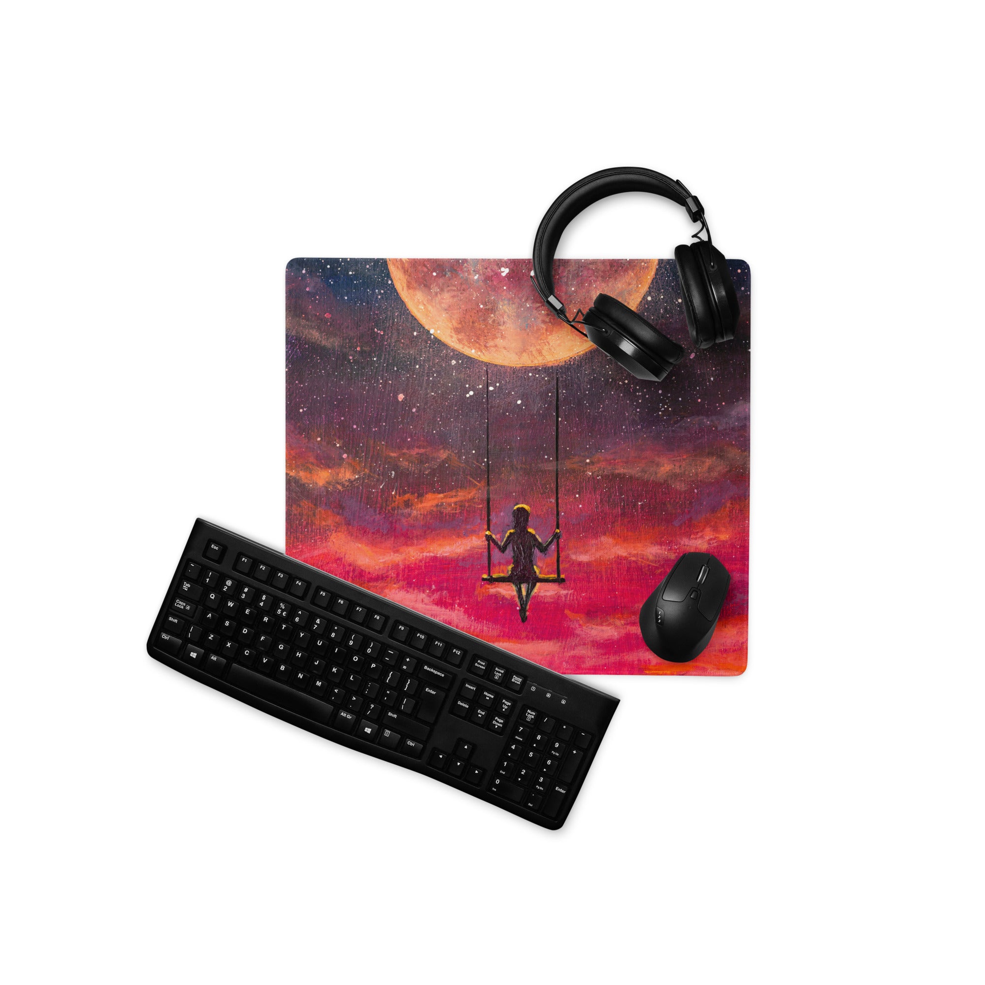 Cosmic Sunset Galaxy Pad - Space Galaxy Mouse Pad Purple Pink Orange Gaming Desk Dreamy Celestial Mood Modern Decor Print