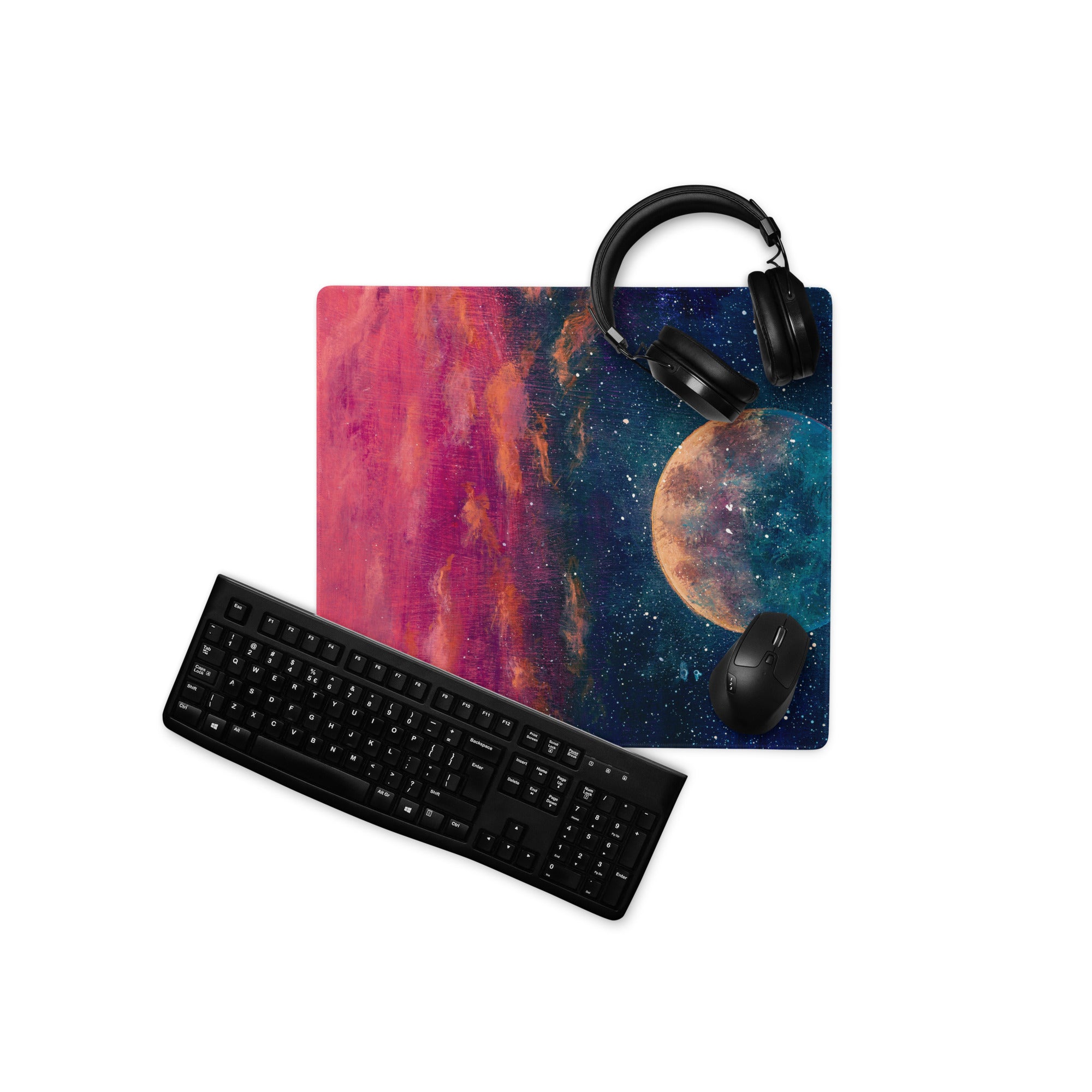 Cosmic Colorway Gaming Mouse Pad - Gaming Mouse Pad Red Blue Desk Cosmos Vibrant Space Themed Desk Mat Digital
