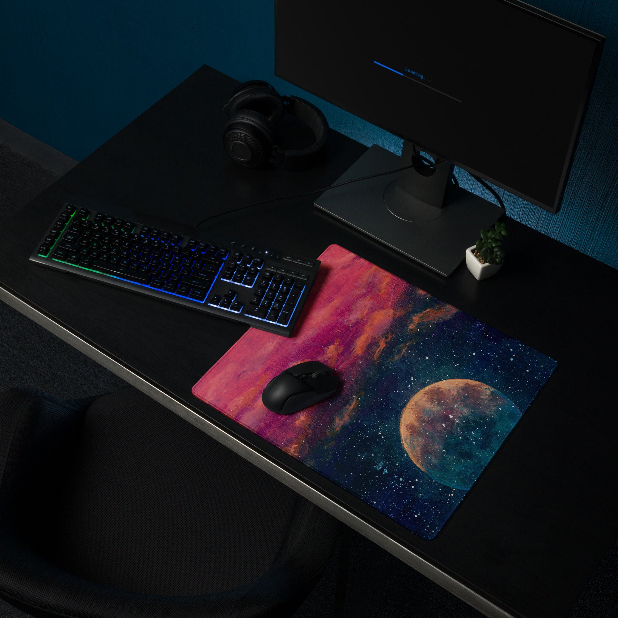 Cosmic Colorway Gaming Mouse Pad - Gaming Mouse Pad Red Blue Desk Cosmos Vibrant Space Themed Desk Mat Digital