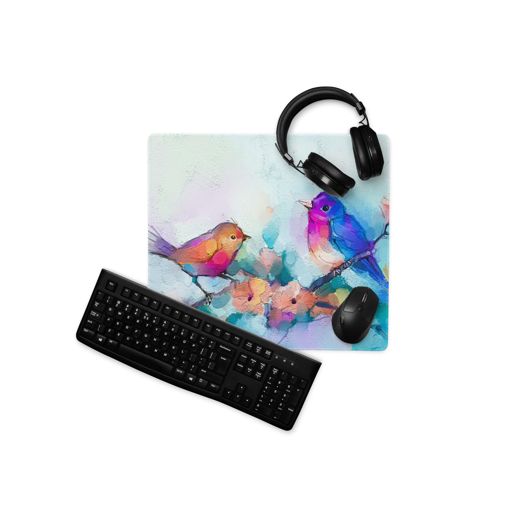 Vibrant Watercolor Birds Pad - Birds Multicolor Desk Watercolor Vibrant Mood Modern Decor Gaming Mouse Pad Watercolor