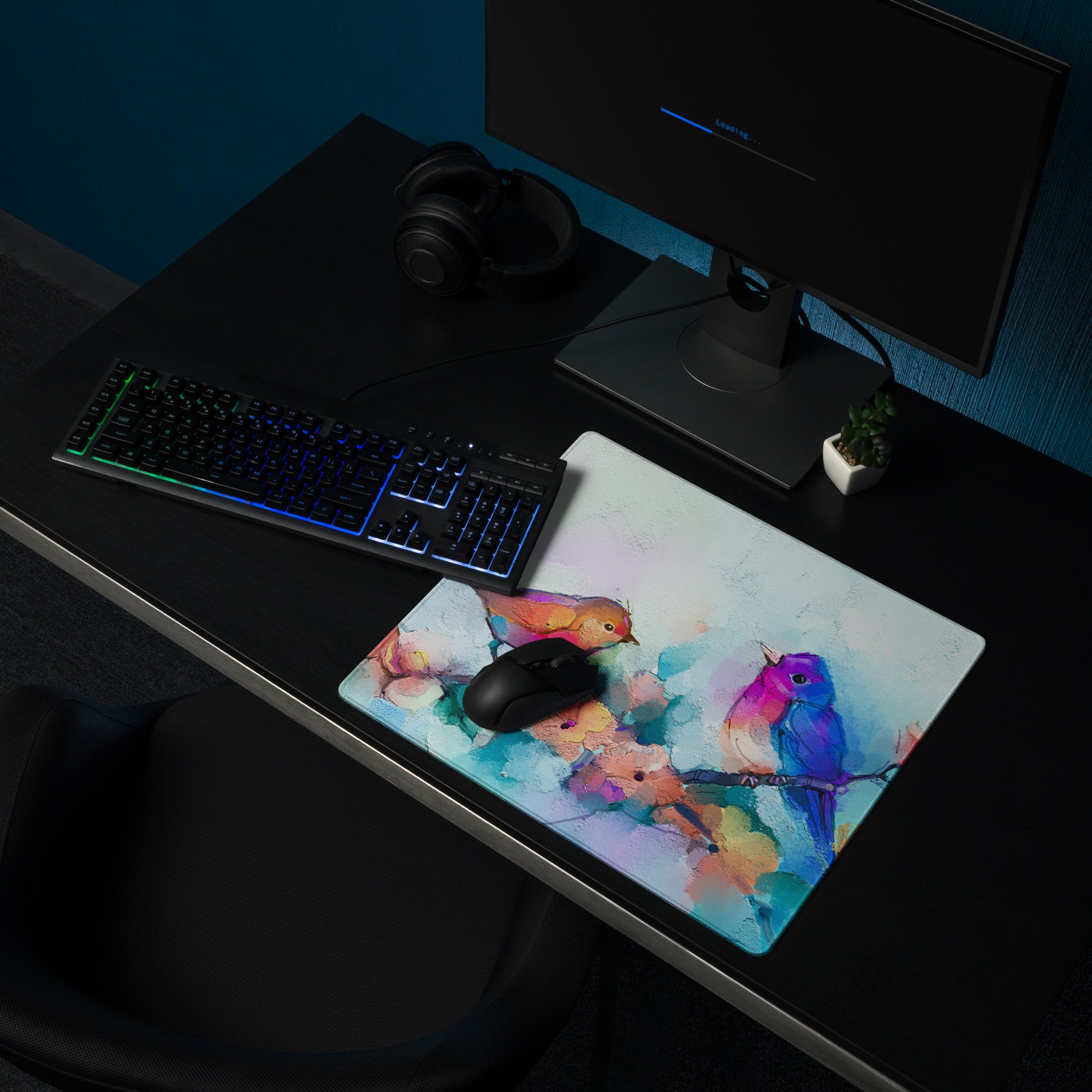 Vibrant Watercolor Birds Pad - Birds Multicolor Desk Watercolor Vibrant Mood Modern Decor Gaming Mouse Pad Watercolor