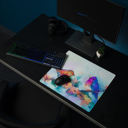 Vibrant Watercolor Birds Pad - Birds Multicolor Desk Watercolor Vibrant Mood Modern Decor Gaming Mouse Pad Watercolor