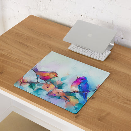 Vibrant Watercolor Birds Pad - Birds Multicolor Desk Watercolor Vibrant Mood Modern Decor Gaming Mouse Pad Watercolor