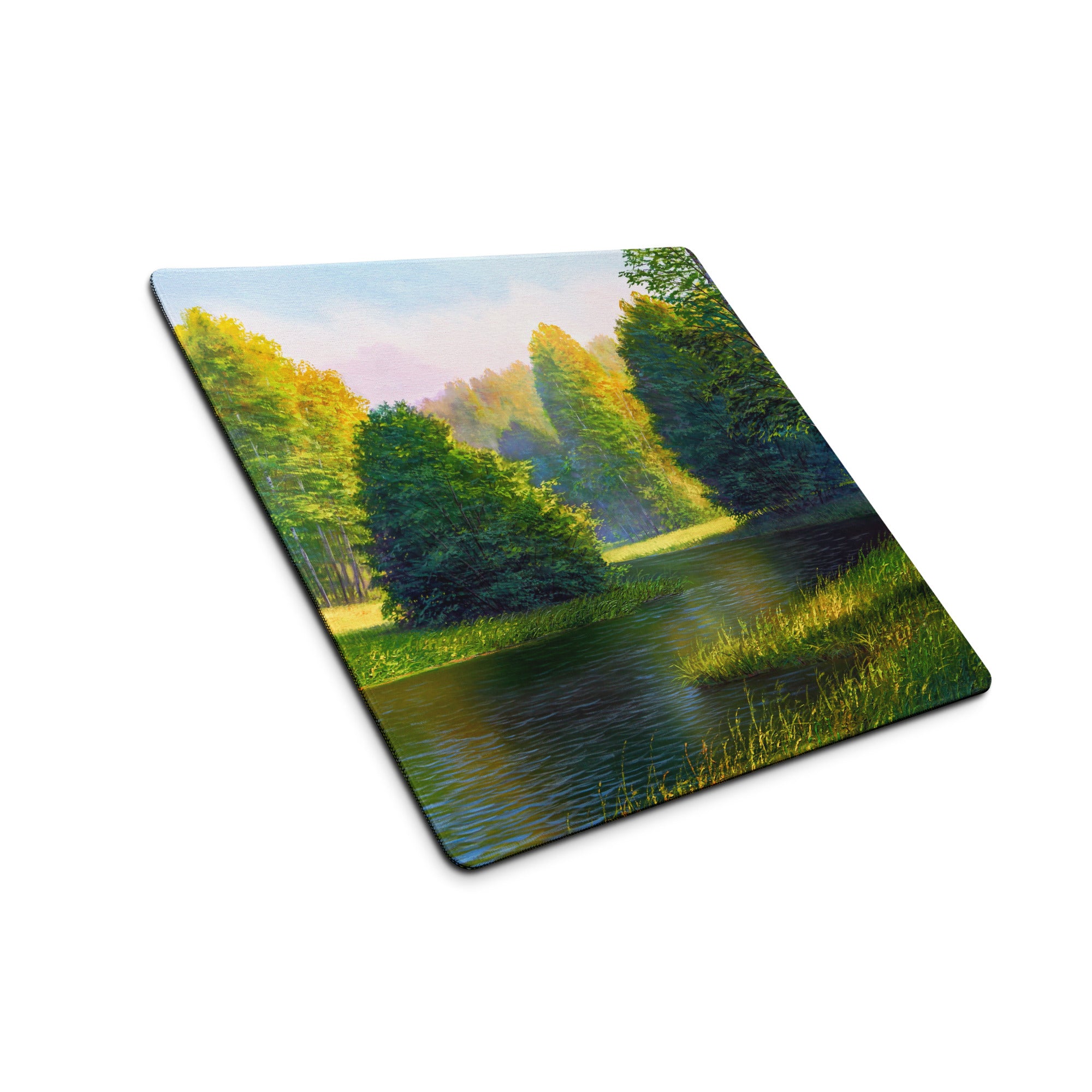 Autumn Forest Riverside Mouse Pad - Forest Landscape Green Blue Desktop Tranquil Mood Desk Mat Office Decor Oil Painting