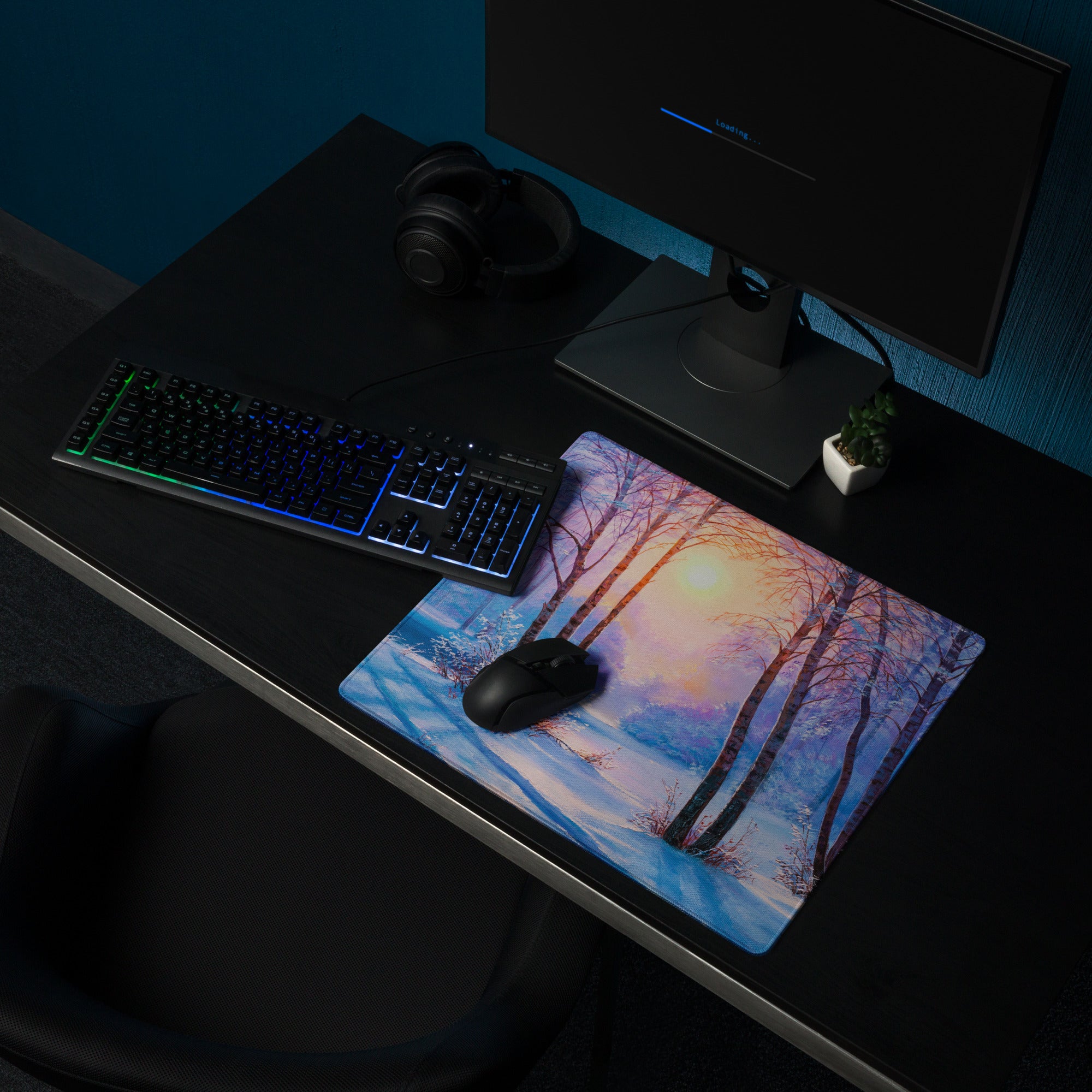 Aurora Forest Gaming Mouse Pad - Gaming Mouse Pad Blue Sunset Home Office Contemporary Art Calm Mood Minimalist Decor