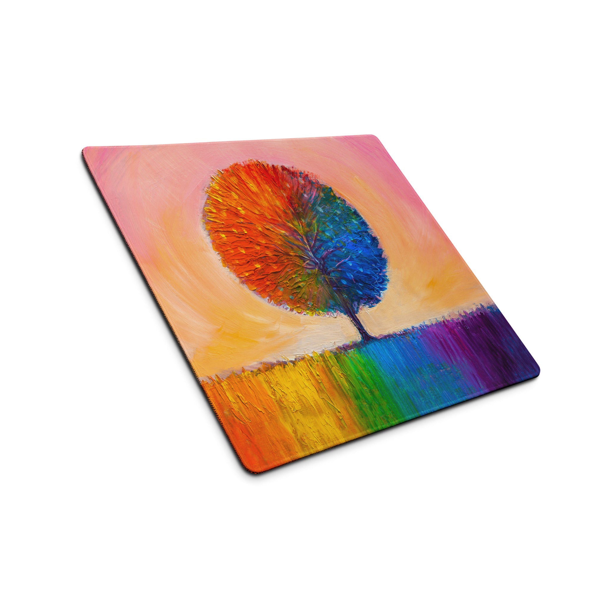 Vivid Rainbow Tree Mouse Pad - Tree Rainbow Multicolor Home Office Abstract Vibrant Contemporary Desk Mat Oil Painting